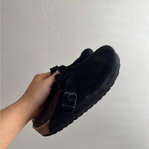 Black Suede Buckle Birkenstock Boston
